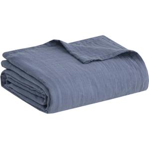 Madison Park Blanket Gauze 100% Cotton Soft & Breathable 3 Layers Lightweight Summer Cover, All Seasons, Cozy & Lofty for Bed, Couch and Office, Blue, King(108"x90")
