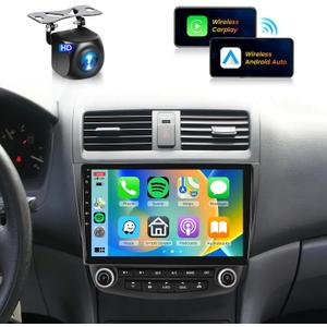 8Core 6G+128G QLED Car Stereo for Honda Accord 7th 2003-2007 Radio with 10.1inch 1280X720P Touchscreen DSP/46 EQ Bluetooth 5.0 Wireless CarPlay Android Auto GPS FM/RDS WiFi SWC+AHD Backup Camera