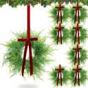 XunYee 8 Pack Small Christmas Wreath for Cabinet Home Kitchen Whimsical Decor with Velvet Bow 11" Persian Grass Lime Green Green Fern Mini Wreaths for Xmas Home Candle Window Chair Fence Decor