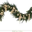 6ft Christmas Norfolk Pine Garland with Light Realistic Prelit Christmas Garland with Bow Berry Stem Ball Real Touch Greenery Garlands for Mantle Fireplace Table Home Decor(Gold)