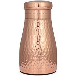 Pure Copper Water Bottle for Drinking - Water Pitcher for Sports and Yoga - Bedside Water Carafe with Lid - 34 Oz