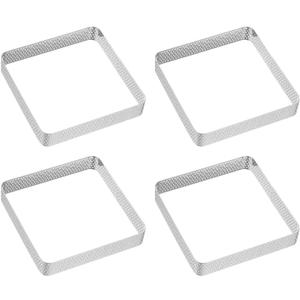 HARFINGTON 4pcs Perforated Cake Rings 3.94" Stainless Steel Square Tartlet Ring Nonstick Polishing Cake Mousse Ring Thickening Dessert Ring Tools for Baking Cake French Dessert Fruit