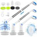 Electric Spin Scrubber,Cordless Shower Cleaning Brush with 7 Replaceable Heads,Detachable Long Handle for Bathroom, Floor, Tile, Kitchen,Ideal Gift for Elders
