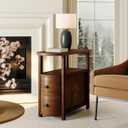 LITTLE TREE Solid Wood End Table with 2 Drawers & Open Shelf, No Assembly Required Side Table for Living Room, Vintage Brown Couch Side Tables, Slim Bedside Table Nightstand for Bedroom, 12.2" W x 23.62" D x 25.59" H
