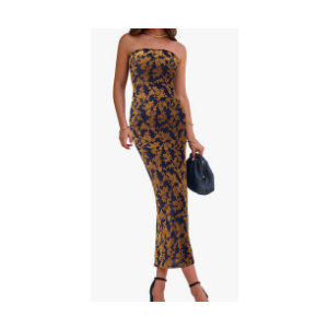 BTFBM Women Spring Dresses 2025 Elegant Wedding Guest Dresses Bodycon Tube Maxi Dress Split Floral Cocktail Dress, Size L
