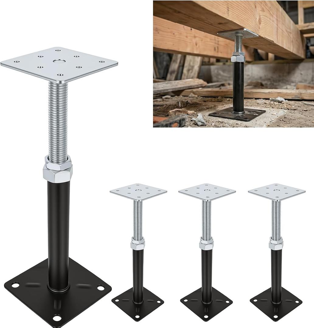 Adjustable House Floor Jacks, Post Floor Joist Jacks for Leveling, 8" - 12" Height Adjust Range, Telescoping Screw Jacks for Temporary Support, 5000 LBS Max Load Capacity 4 Pack