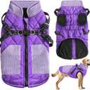 Mosucoirl Warm Dog Coats Pet Clothes, Waterproof Dogs Jacket Reflective Pet Outfits Winter Dog Cold Weather Coat Cozy Snow Jackets Vest for Dogs Puppy Doggie (Purple, L)