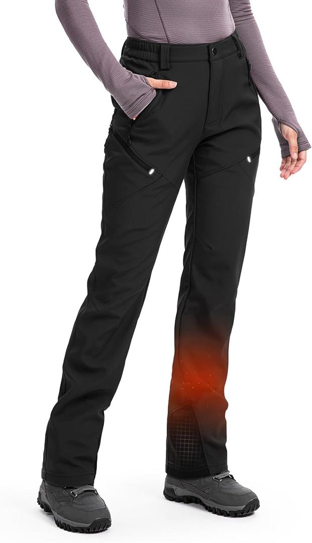 Moosehill Women's Ski Snow Pants: Fleece Lined Waterproof Insulated Softshell for Winter Outdoor Hiking with 5 Pockets (12, Black)