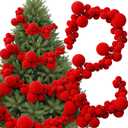 6Ft Large Velvet Christmas Ball Garland Ornament Velvet Xmas Jumbo Hanging Decoration Balls Flocking Christmas Ornaments for Indoor Outdoor Home Decor Party Supplies(Red)