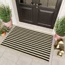 OJIA Washable Outdoor Rug 3'x5', Black and Tan Striped Outdoor Porch Rug Entryway Rugs Indoor Front Door Mat Outside Entrance Cotton Floor Carpet for Entry/Patio/Living Room/Balcony/Deck Decor