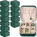 12 Pcs Bulk Travel Portable Jewelry Holder with Zipper, Small PU Leather Jewelry Organizer with Dividers, Bridesmaid Gifts Jewelrys Box, for Women Girls Rings Necklace Earring Organization(Green)