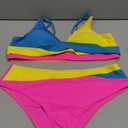 Falainetee Women's 2 Piece Colorblock High Waisted Wrap Spaghetti Strap Summer Swimsuit Bikini Set, L