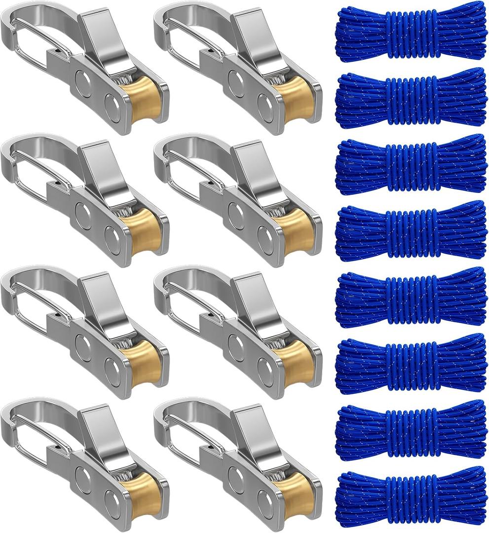 8 Pack Rope with Roller Tensioner for Easy and Secure Tying,2026 New Heavy Duty Retractable Buckle Rope with Accessory Cord for Camping Boating Home Storage Outdoor Use