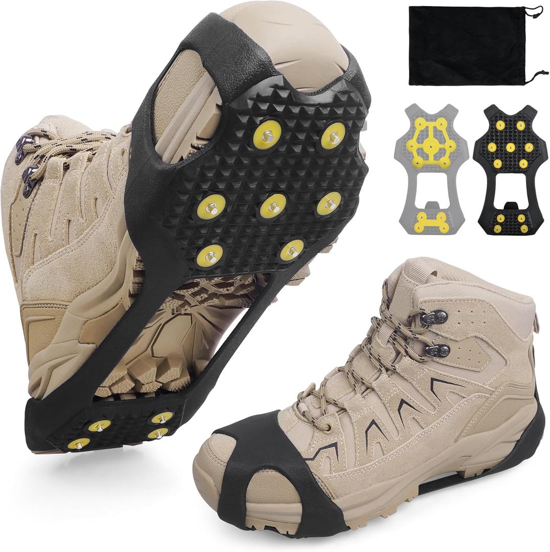 Ice Cleats Snow Traction Crampons for Shoes and Boots,11-Stud Ice Cleats Walking Traction Grips Anti-Slip Ice Snow Grippers Over Shoe for Women Men Walking on Snow and Ice