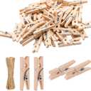 Mini Clothes Pins 200 Pcs - 1" Wooden Clothespins with 11FT Jute Twine, Small Tiny Clips for Photos, Crafts, Home Decor & Art Projects, Reusable Multi-Purpose Clothespins for DIY Projects