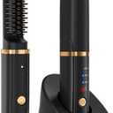 Cordless Hair Straightener Brush, Portable Straightener Brush, Negative Ion Mini Hot Straightening Comb for Women, Auto Power Off, Travel Straightener with Dock, Fast Charger, Anti-Scald (Black)