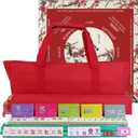 American Mahjong Game Set, Portable Carrying Bag,Acrylic 160 Tiles,Western Mahjong Tiles Set,Complete Ma Jong Set (Red)