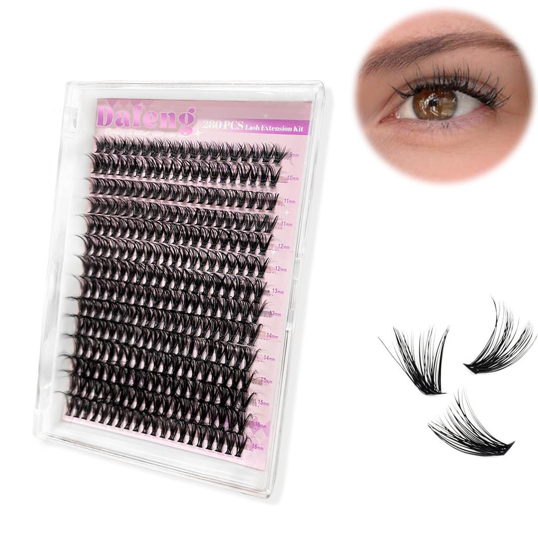 Lash Clusters Magnetic Eyelashes 280Pcs Individual Lashes DIY Eyelash Extensions 9-16mm Length Reusable Soft Natural False Eyelashes Thin Band Lash Extension Kit for Makeup at Home