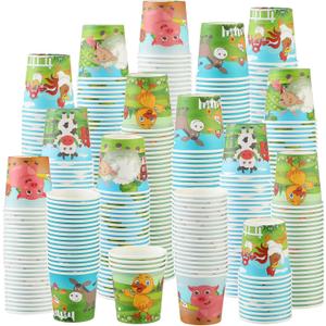 Amyhill 300 Pack 5 oz Cups for Kids Animals Paper Cups Disposable Cups Small Bathroom Cups Mini Mouthwash Cup Bulk for Christmas Party, Picnic (Farm Style)
