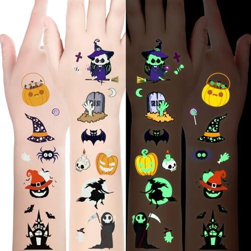 Luminous Halloween Temporary Tattoos for Kids Halloween Party Favors, 10 Sheets Glow in The Dark Halloween Decorations Tattoos for Kids, 100 Styles Glow Tattoos Stickers for Goodie Bag Fillers, Set of 9