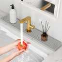 24'' Longer Faucet Mat for Kitchen Sink [Diatomite Stone Super Fast Drying] Stone Faucet Mat for Kitchen Sink Splash Guard Sink Stone Quick Dry around Faucet Stone Drying Mat Bathroom Quick Drying Mat (23.7" x 4", Light Gray)