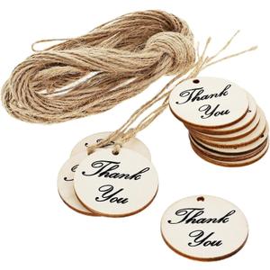 100-Pack Thank You Wood Tags with Twine for Wedding and Baby Shower Themed Party Favors, 1.5 Inches