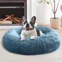 JOLLYVOGUE Calming Dog Bed Medium Size Dog, Anti-Anxiety Donut Medium Pet Bed, 27 inches Fluffy Faux Fur Round Cat Bed (Blue)