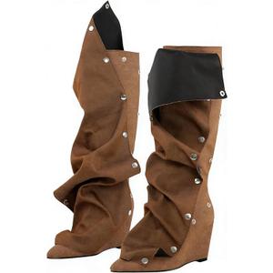 pinokino Wedge Heel Shark Boots for Women Knee High Foldover Ruched Scrunch Stiletto Heel Snap Buttons Pull on Slouchy Boots Denim Brown, Size 11