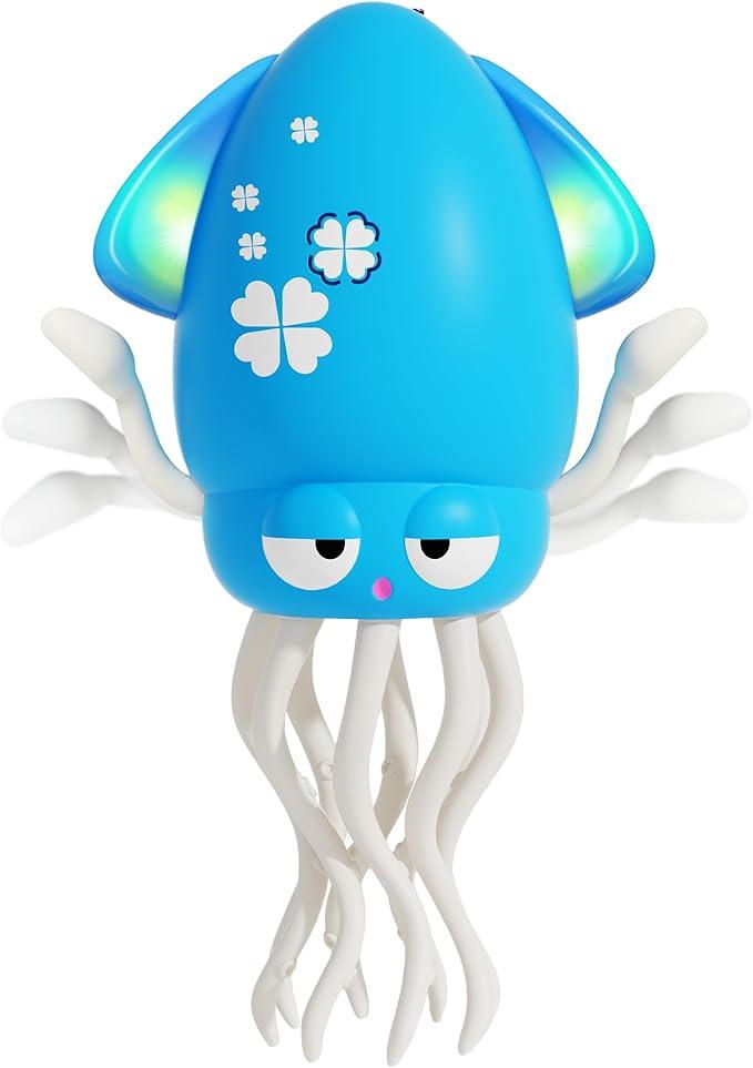 Electric Dancing Octopus Light Music Suitable for 12-18 Months Old Baby Toys, Kid Crawling Squid Toys Suitable for Toddler Tummy time, Christmas for 1 2 3 4 5 6 Year Old Girl (Blue)