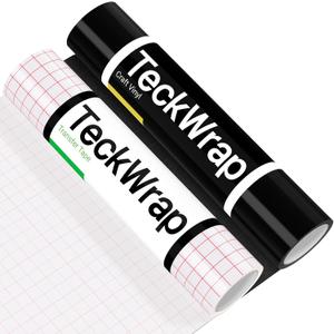 TECKWRAP Glossy Black Permanent Vinyl & Transfer Tape for Vinyl-12 x 10 FT w/ Red Alignment Grid Transfer Paper, Medium Tack Transfer Tape Black Vinyl Bundle for Decals, Signs Stickers, Home Decor