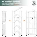 DEANIC 5-Shelf Folding Bookcase with Wheels, Rolling Bookshelf Heavy Duty Storage Shelves, Freestanding Metal Wire Shelving Unit for Living Room, Office, Kitchen, Basement, Pantry (White)