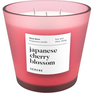 Hidden Label Large Scented Candle, Japanese Cherry Blossom, 30oz 3 Wick Huge Candle, Serene Collection Slow Burn Natural Soy Candles for Home Scented