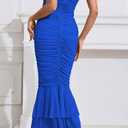 CHARTOU Women's Sleeveless Strappy Prom Party Evening Ruched Bodycon Mermaid Fishtail Maxi Dress (Blue, S)