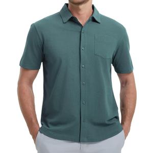 VEBOON Men's Short Sleeve Button Down Shirts Cotton Lightweight Stretch Moisture Wicking Dress Shirt with Pocket (L)