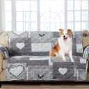 Brilliant Sunshine Grey Heart Love Patchwork Couch Cover, Quilted Oversized Loveseat Slipcover, 54" Seat Width, Slip Resistant Furniture Protector, 2" Strap, Washable Couch Cover for Pets, Kids, Grey