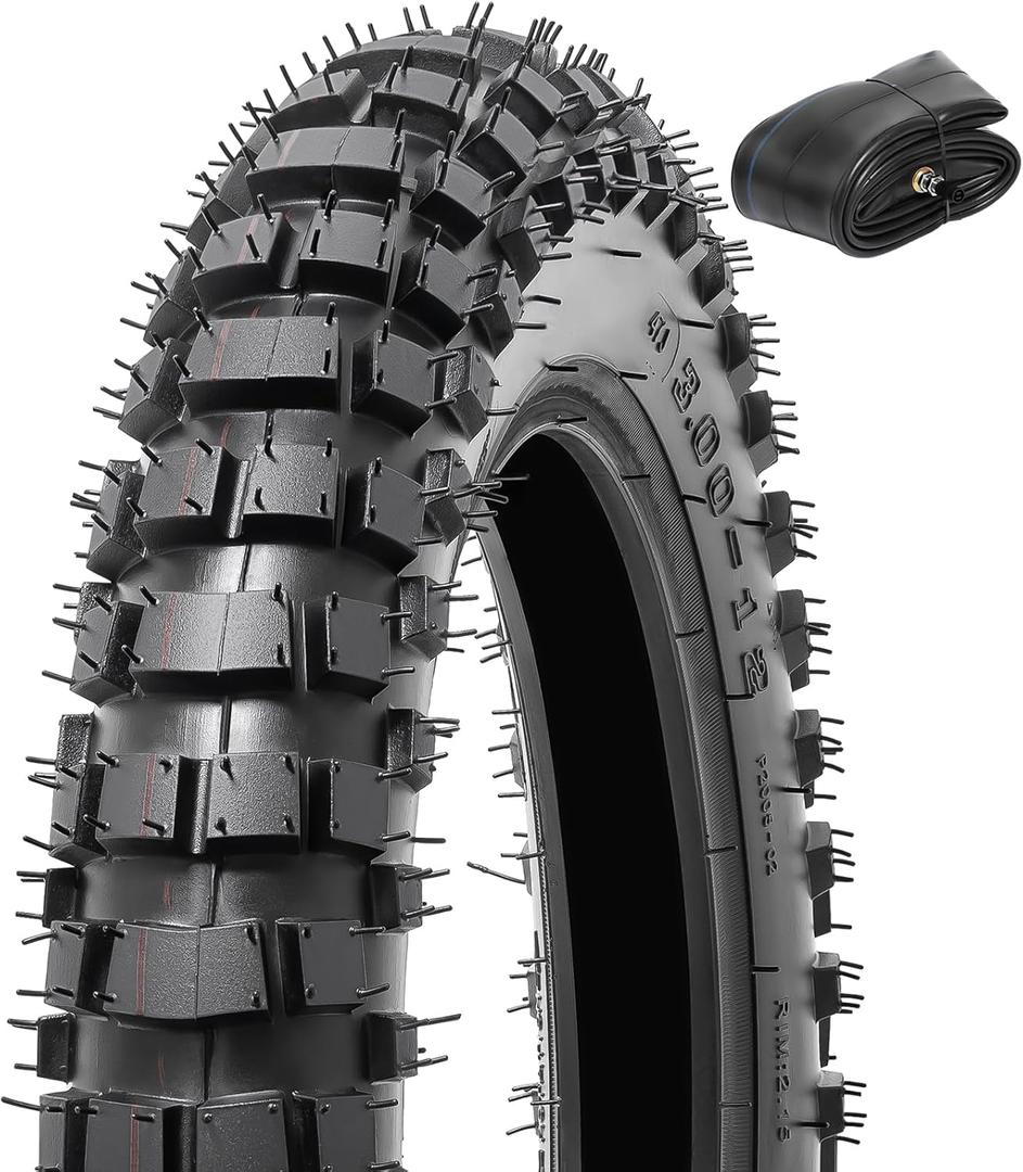 3.00-12 (80/100-12) 4PR TT 47J Dirt Bike Front/Rear Tire and Heavy Duty Inner Tube Compatible with 3.00-12 80/100-12 Off Road Pit Mini Dirt Bike/Motorcycle Tire(P-2005)