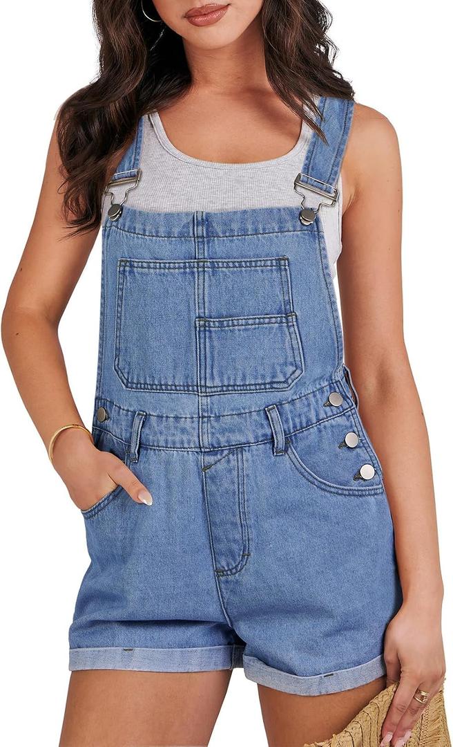 ANRABESS Overalls for Women Denim Shorts Overalls 2026 Summer Casual Loose Fit Adjustable Rompers Jean jumpsuit Bib Shortalls (Blue, XS)