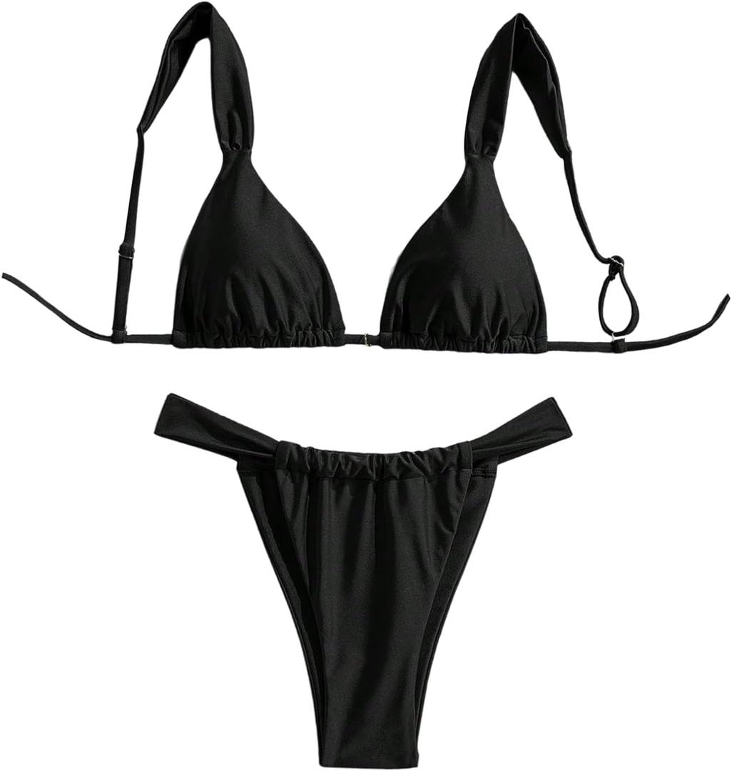 Women's 2 Piece Bikini Sets Starfish Decor Tie Back High Cut Swimsuit Cheeky Bathing Suit (Black, L)