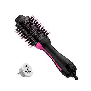 Dual Voltage Hair Dryer Brush with Negative Ion Antifrizz Styler  Hot Air Volumizer for 110V120V/220V240V European and Travel Use