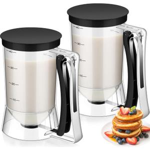 FillTouch 2 Pcs Cupcake Batter Dispenser Pancake Mix Dispenser 4 Cups with Squeeze Handle Tools for Pancake, Cupcake, Cookie, Cake, Waffles, Ice Cream Baking Gifts for Kitchen Housewarming (Black)