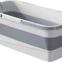 Foldable Mop Bucket with Dual Handles, Rectangular Collapsible Bucket, for House Cleaning, Camping & RV Use (19 L (5.1 Gallons), White Grey)