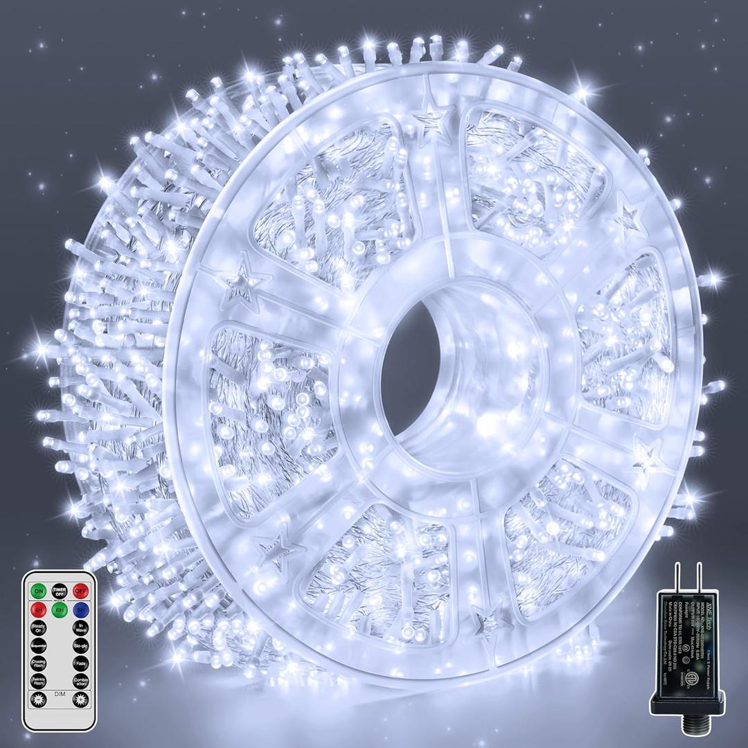 String Lights 1200LED 196FT, Waterproof Outdoor String Lights with Remote and Timer, 8 Modes Dimmable Fairy Lights for Indoor Outdoor Wedding Party Holiday Decorations (Cool White)