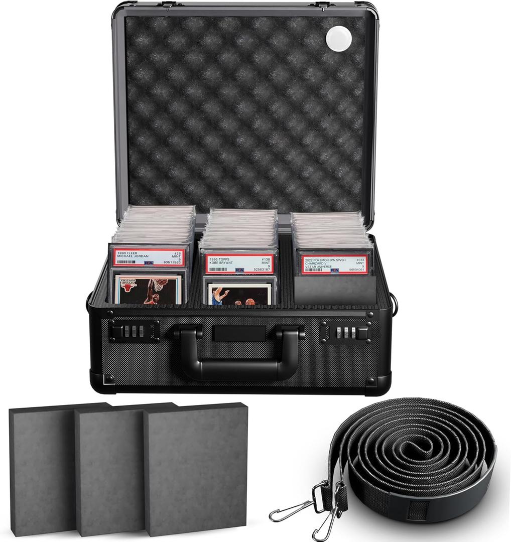 Graded Card Storage Box - Lockable Slab Case for Graded Cards, Baseball Card Storage Box Holds 120 Slabs or 480 Toploaders, Fits PSA BGS SGC, Sports Card Organizer, Fits Popular Trading Cards (Black)