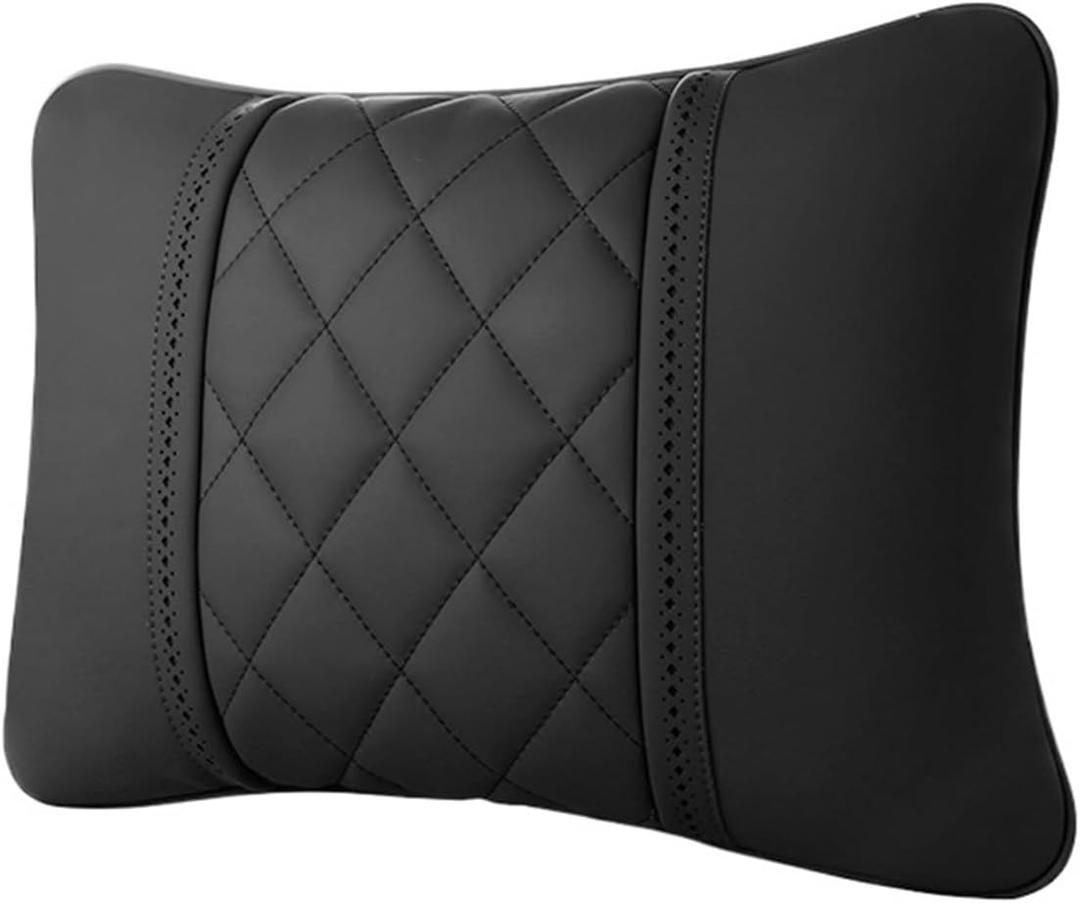 Car seat headrest Leather Car Fit for Seat Rest Cushion Headrest Car Neck Pillow Fit for BMW (Color : Black-01)