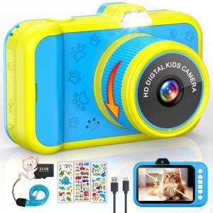 Kids Camera, 1080P 48MP Front Selfie, 3.5 inch Big Screen Toddler Toy Camera, 10X Zoom in Christmas Birthday Gift Cameras for Kids Boys Girl Age 2-12, Blue
