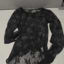 AKEWEI Womens Sexy Sheer Mesh Long Sleeve Tops Crew Neck Double Layered Tee Shirts Going Out Party Club Night Lace Blouse M