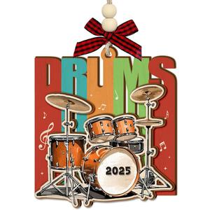 7 x Drum Christmas Ornament 2025 - Drummer Gifts for Men, Women, Wooden Musical Instrument Ornaments for Christmas Tree Decorations - Drumming Gifts for Player, Band, Musicians, Music Lover Gift Ideas