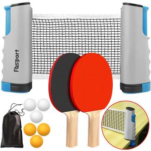 FBSPORT Ping Pong Paddle Set, Portable Table Tennis Set with Retractable Net,Rackets,Balls and Carry Bag for Indoor/Outdoor Games (gray)
