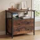 Edbuosy 27 inch Wide Night Stand with Charging Station, Bedside Table with Open Shelf, 2 Drawers Small Wood Dresser, Modern Wood Nightstand for Bedroom/Living Room (Rustic Brown)