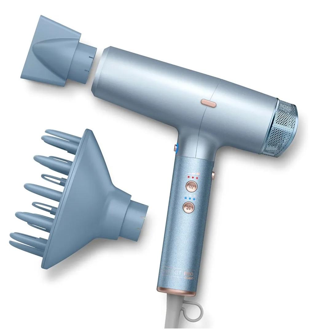 Infiniti PRO CONAIR Digital Dryer, Frizz-Reducing Ionic Hair Blow Dryer with Diffuser and Concentrator Attachments, Up to 5X More Speed and 90,000 RPMs for Advanced Drying Power, Blue